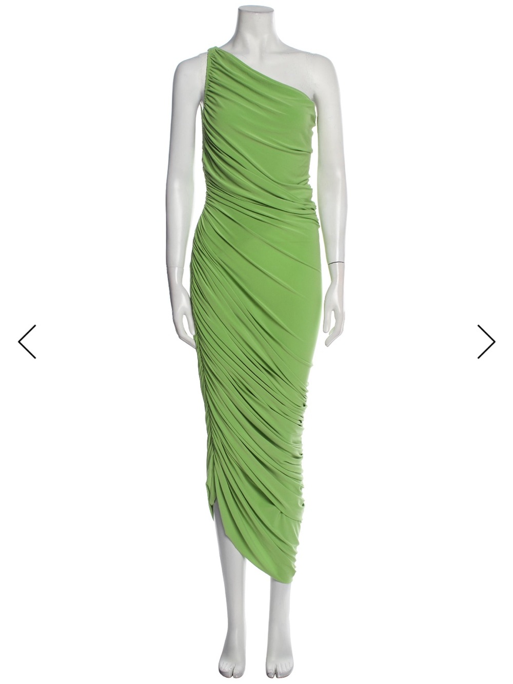 Norma Kamali Lime Green One-Shoulder Ruched Midi Dress